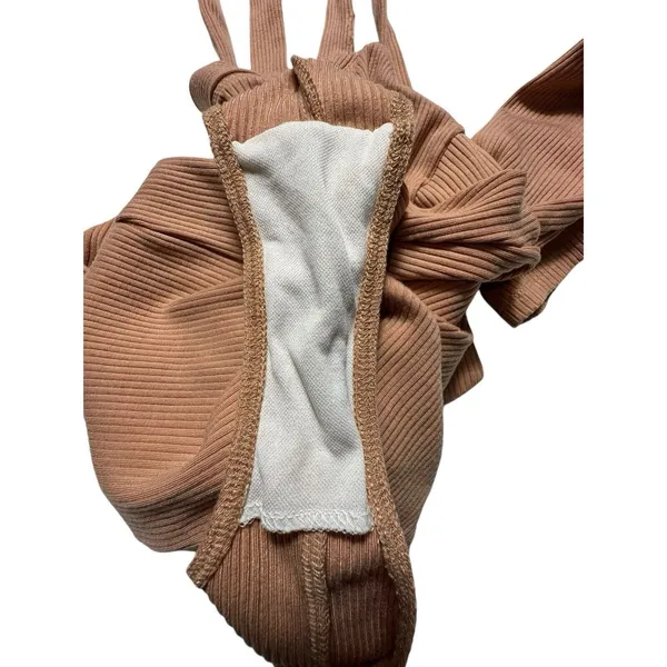 Reformation Size Small Ribbed Tie Neck Covered Back Brown‎ Bodysuit #Z4-5 - Image 9