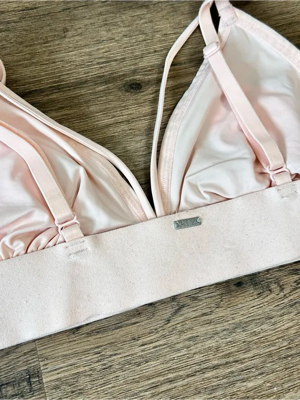 Victoria's Secret PINK| Pale Pink Sheer Triangle Bralette with Neon Floral Embroidery - Image 2