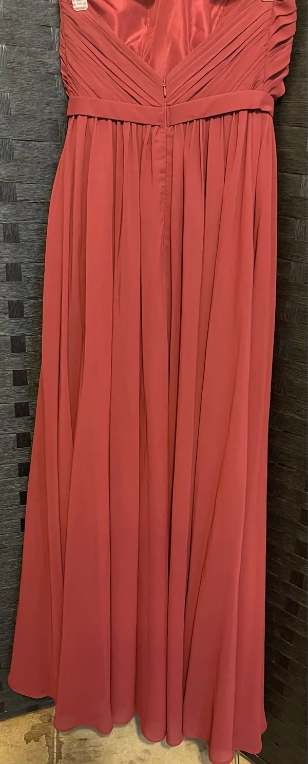 Kleinfeld sangria red Dress Halter Pleated Long Formal Read Preowned Size 6 - Image 2