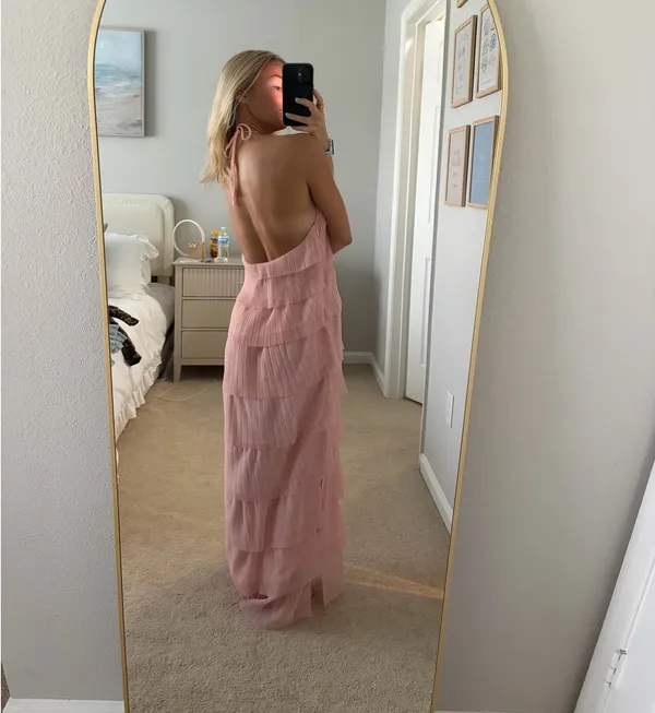 Fore Ruffle Halter Dress Pink - Image 2