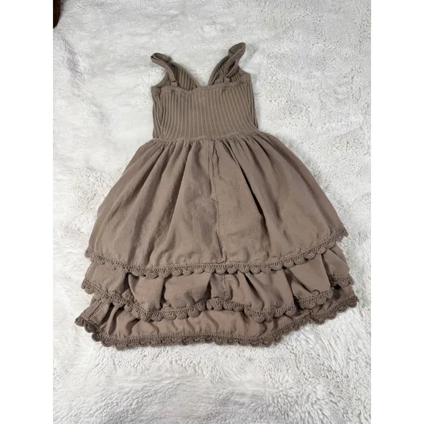 Aerie Brown Ribbed Bodice Tiered Mini Dress Crochet Trim Cottagecore Boho S - Image 2