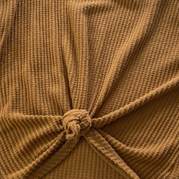 Mudd Waffle Knit Long Sleeve Knotted Front Cozy Chestnut Brown Top Size XL - Image 9