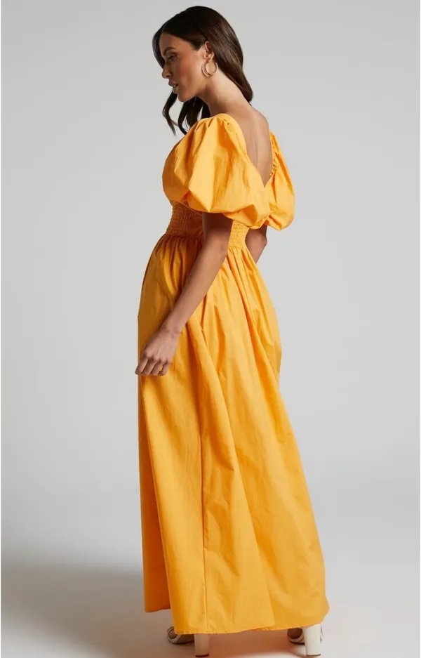 Showpo Raiza Shirred Waist Puff Sleeve Midi Dress in MARIGOLD 2 NWT - Image 3