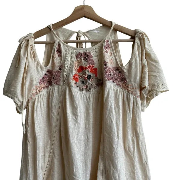 Free People Fast Time Beaded Cold Shoulder Floral Blouse S Boho - Image 5