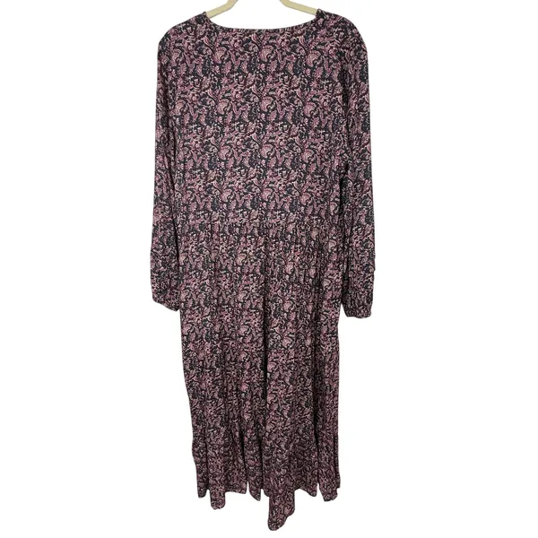 Faherty Isabella Tiered Midi Maxi Dress XL Dark Paisley Floral Long Sleeve Boho - Image 5