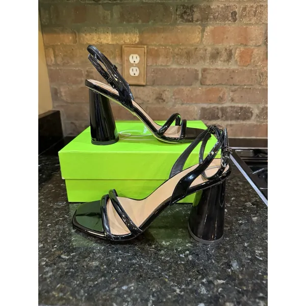 SAM Edelman "Kia" ankle strap black Patent block heel women Size 10 Wide - Image 4