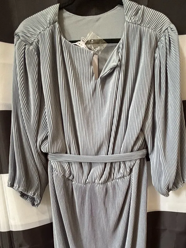 Baltic Born Dusty Blue Pleated Midi Dress with Tie Waist - Image 3