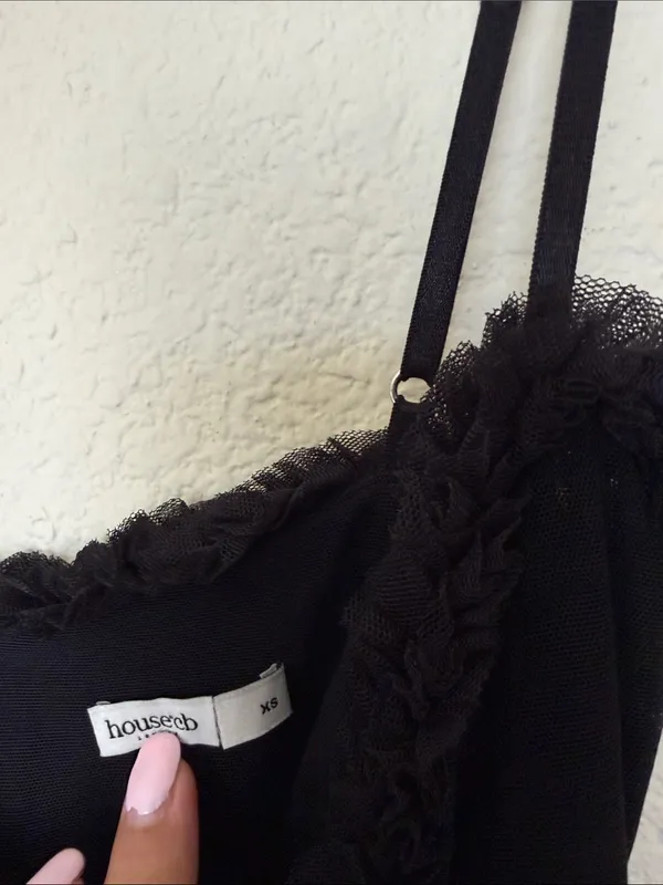 HOUSE OF CB 'Gabbi' Black Mesh Ruffled Front Gown Size XS - Image 6