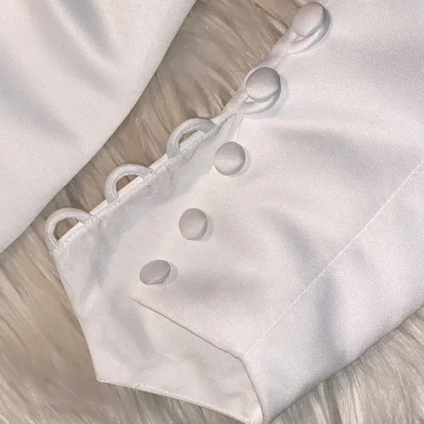 White Bridal Wrist Cuffs with Rose Trim - Image 6