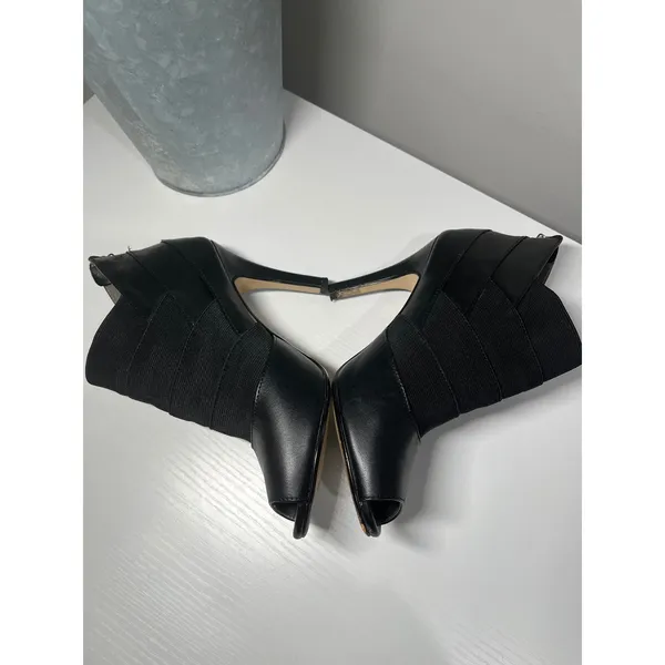 Adrienne Vittadini Black Leather Peep Toe Stiletto Booties Heels Size‎ 6M - Image 6