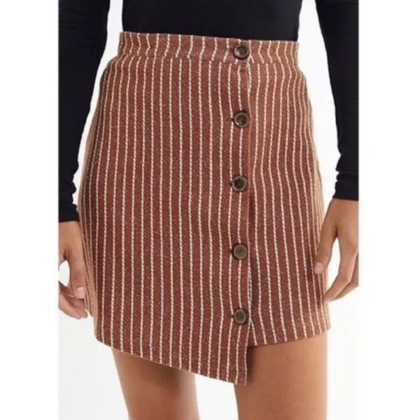 NWT Urban Outfitters Size M Brown and White Pinstriped asymmetrical mini skirt - Image 2