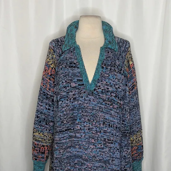 FREE PEOPLE‎ Seasons Of Sun Mini Collared Pullover Knit Sweater Dress Small - Image 3