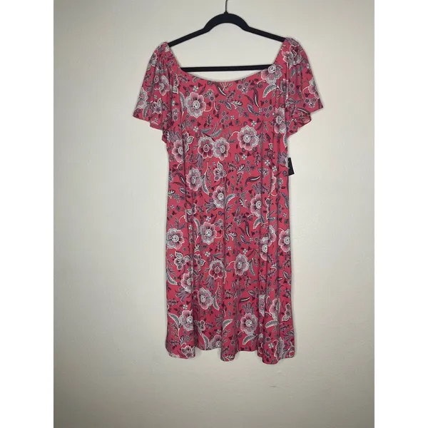 Signature by Bobbie Brooks Coral Floral Print Dress Plus Size 1X‎ Short Sleeve - Image 2