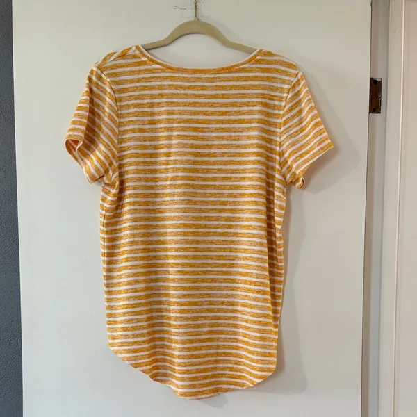 Market & Spruce Yellow and White Striped Scoop Neck Tee - Image 3