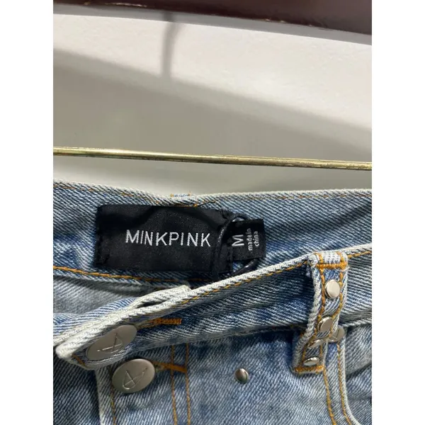 NWOT MINKPINK Studded Button Fly Denim Cut Off Shorts M - Image 3
