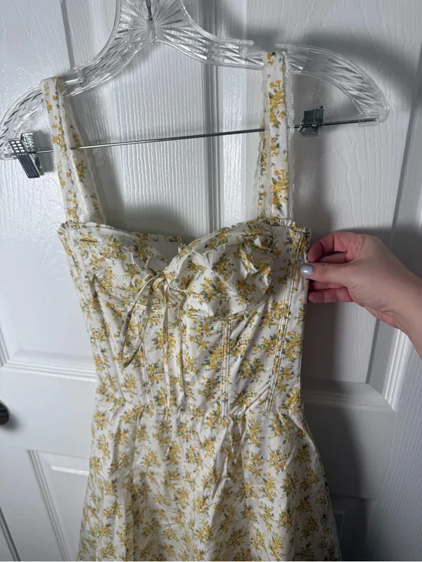 House of CB Rosalee White Vintage Floral Print Cotton Bustier Sundress XS - Image 5