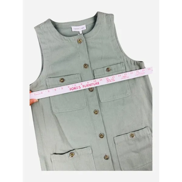 Entro Sage‎ Green Utility Shift Dress Gold Buttons Pockets Small NWT - Image 4