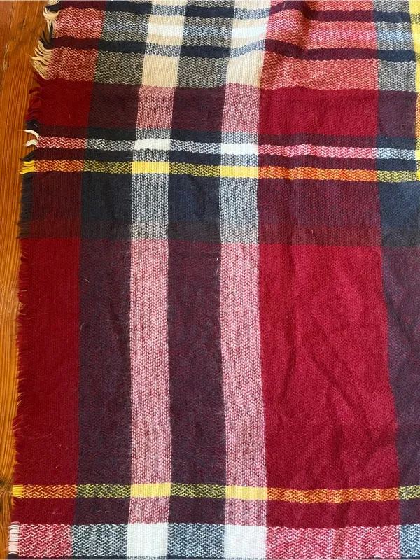 Garage Plaid Blanket Scarf in Red, Navy & White - Image 4