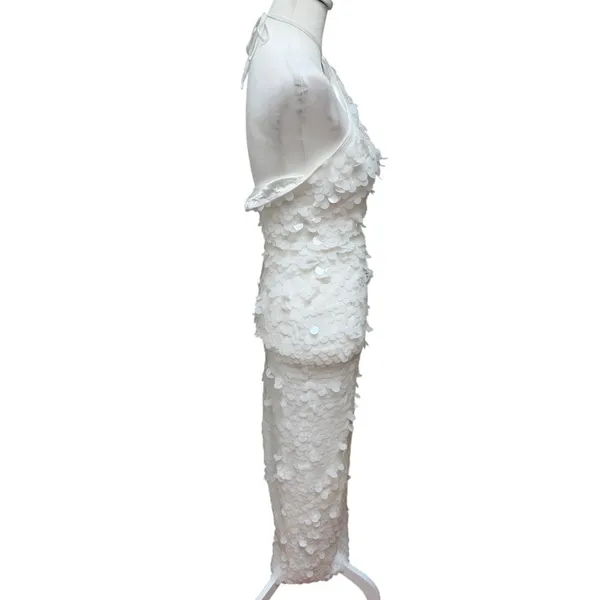 The New Arrivals White Sequin Embellished Halter Maxi Dress Bridal Size 36 - Image 6