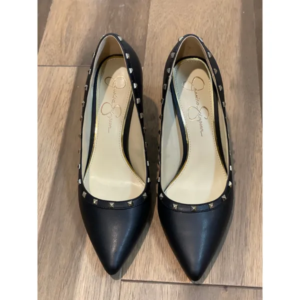 Elegant Black Jessica Simpson Pumps Gold Detail Size 8.5 - Image 2