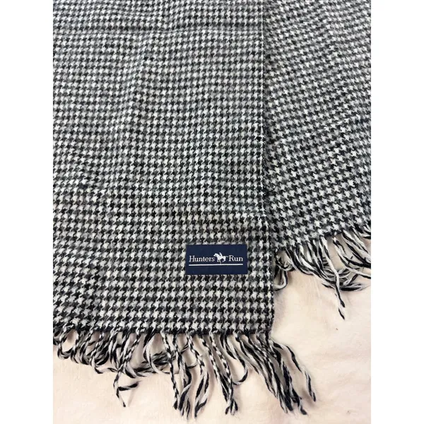 Hunters Run‎ Black White Houndstooth Fringed Winter Scarf Woven Rectangle - Image 2