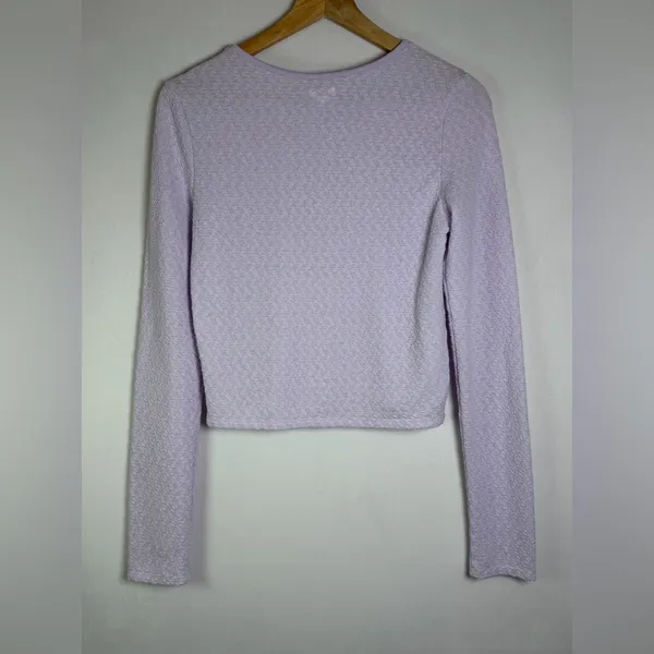 Aerie Lavender Women’s Textured Cropped Long Sleeve Top Coquette Balletcore Sz M - Image 3