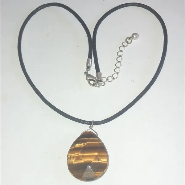 Boho Black Cord & Tigers Eye Stone Boho Pendant Necklace - Image 2