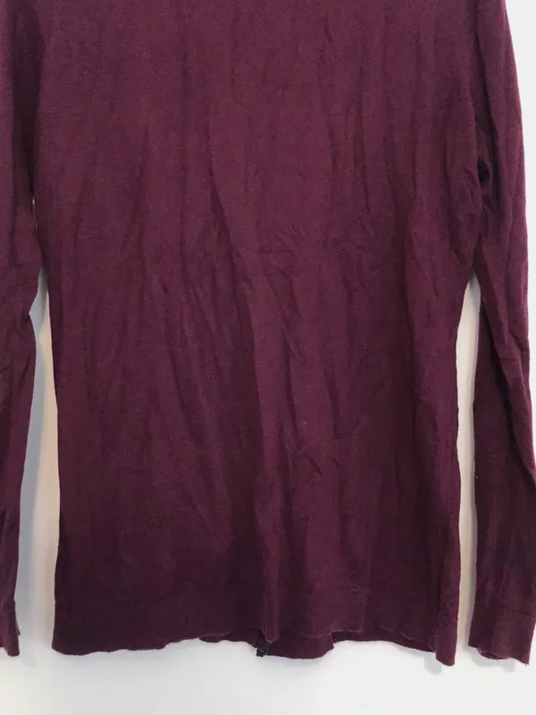 ANN TAYLOR Plum Purple Vegan Faux Leather Trim Button Down Cardigan Sweater M - Image 11