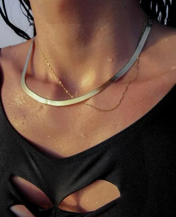 NEW 18K Gold Plated (5mm) Herringbone Flat Chain Necklace - Image 2