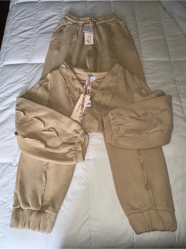 Oh Polly Beige Cropped Sweatshirt & Drawstring Joggers Set - Image 6