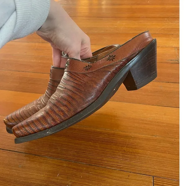 Ariat 8 Women's Clogs‎ Mules Brown Leather Desert Star Block Heel Lizard Western - Image 3