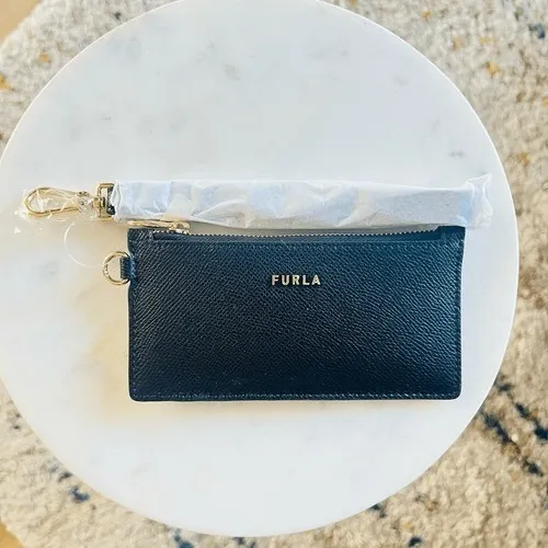 FURLA Classic Credit Card Case Leather Wallet Wristlet, Black, Wrist Strap, NWT‎ - Image 8