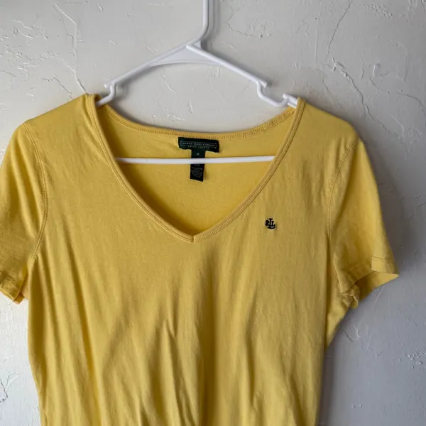 Lauren Jeans Co Ralph Lauren Butter Yellow Preppy‎ M V-Neck Logo T-Shirt - Image 2