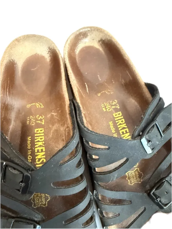 Birkenstock Black Leather Cutout Strap Slide Sandals Buckle Ankle Size 6 Women's - Image 9