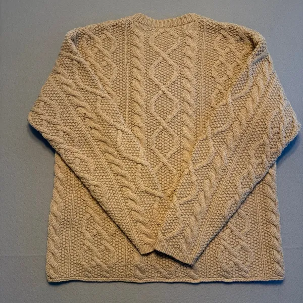 Vintage J.Crew Cable Knit Fisherman Sweater Wool Tan Beige Women Size Medium - Image 8