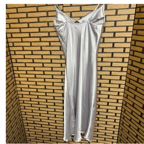 Bebe Silver Midi Slip Dress Size Small‎ - Image 2