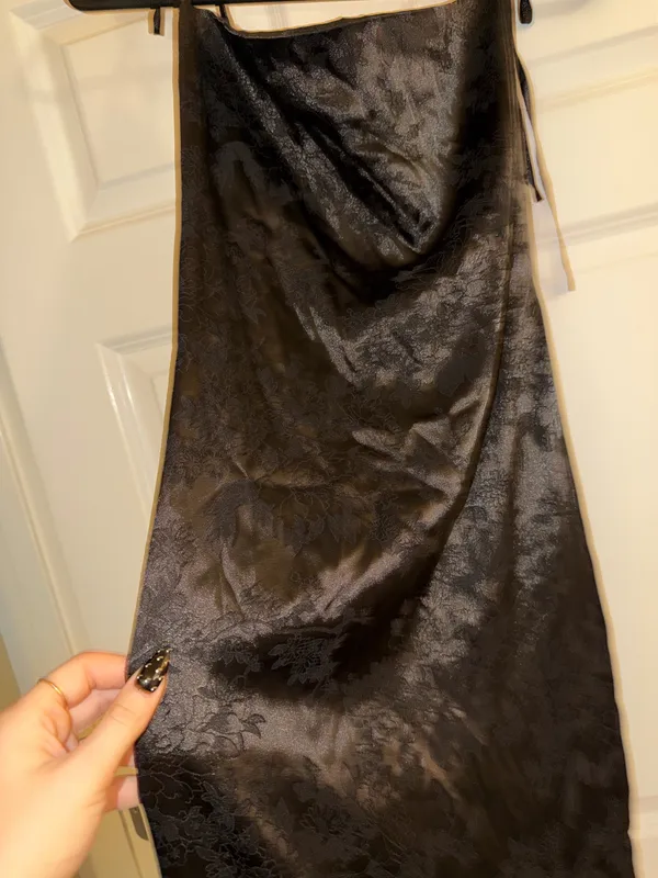 Floral Black Satin Dress - Image 4