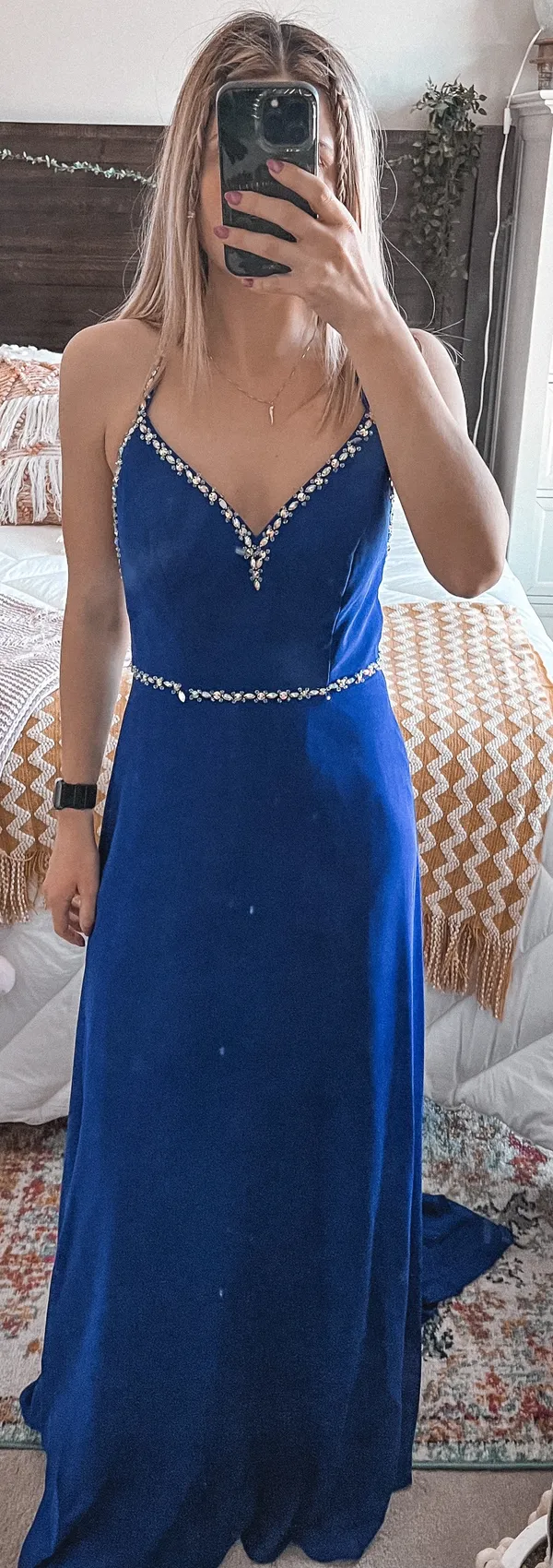 B Darlin Blue Prom Dress With Embellishments - Image 3
