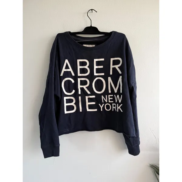 Abercrombie & Fitch Navy Blue Cropped Graphic Logo Sweatshirt Womens Small - Image 2