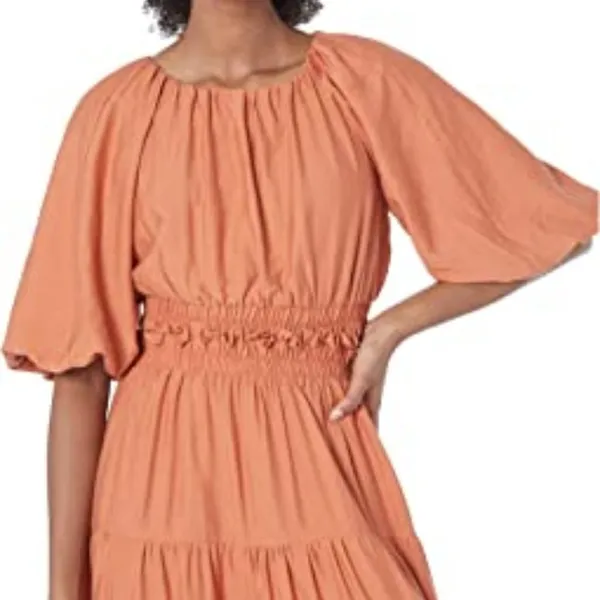 MOON RIVER  Puff Sleeve Back Cutout Midi Dress Rust Size Small NWT - Image 3