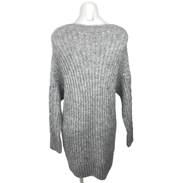 Asos Gray Cable Knit Crochet Boat Neck Long Sleeve Pullover Sweater Dress Sz 6 - Image 2