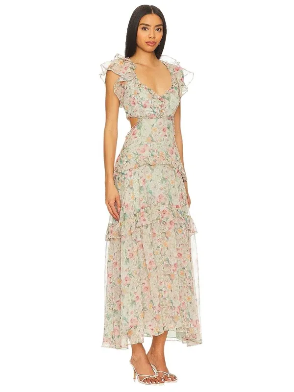 ASTR the Label Mable Dress in Light Green Floral Small New Womens Long Maxi - Image 2
