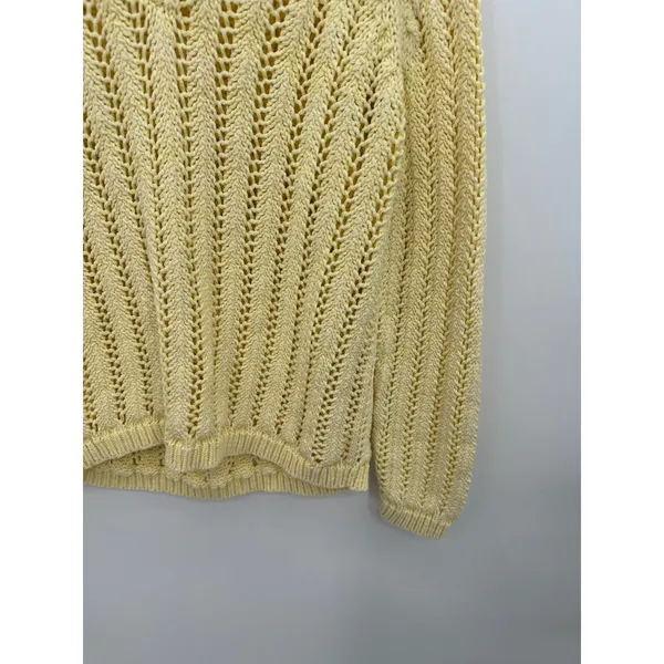 Eddie Bauer Womens S Butter Yellow Open Knit V Neck Sweater Coastal Pointelle - Image 5