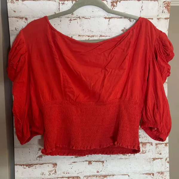 Free People Red Ruched Sleeve Blouse - Image 2