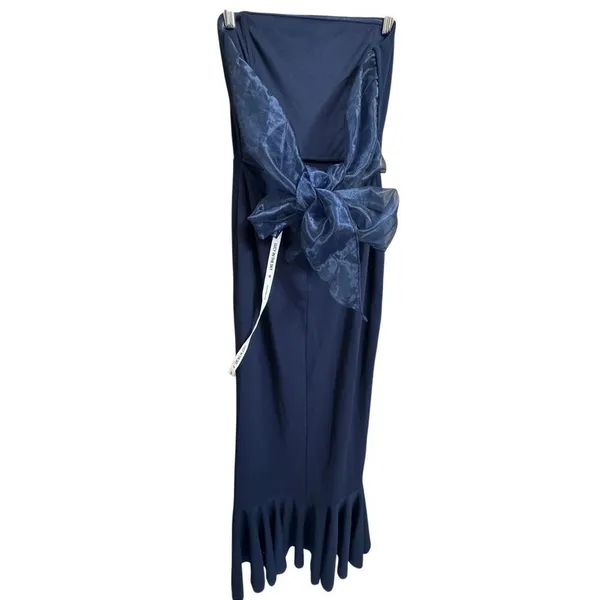 Lucy In The Sky Navy Blue Strapless Back Bow Corset Maxi Dress Medium - Image 6