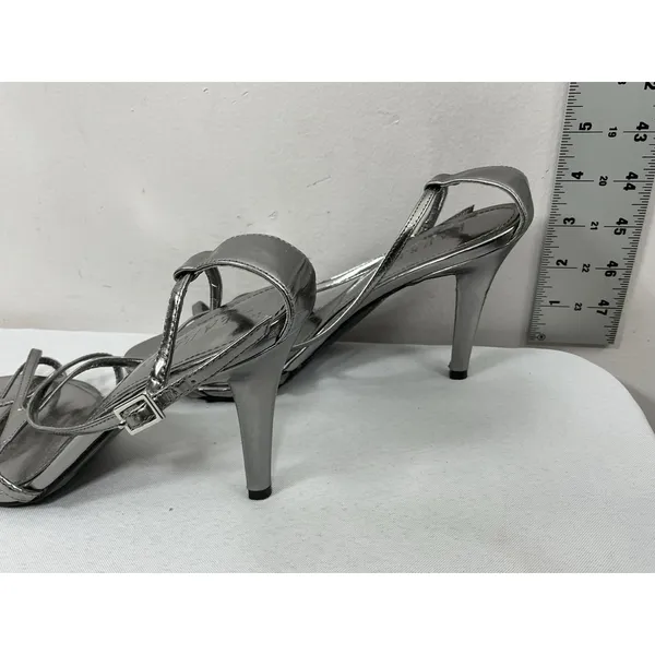 Womans New Lauren Ralph Lauren Abriella Strappy Stiletto Dress Sandals 8b Silver - Image 3