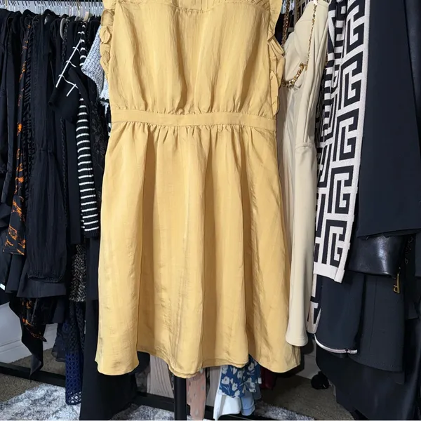 Club Monaco Mustard Ruffle Sleeve Fit And Flare Dress Womens 6 New NWT - Image 12
