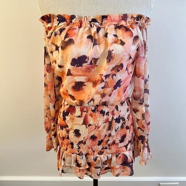 New Vici Floral Smocked Off the Shoulder Dress XS - Image 2