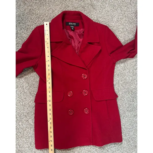 Vintage New York & Company Red Wool Blend Double Breasted Pea Coat Womens 12 - Image 3
