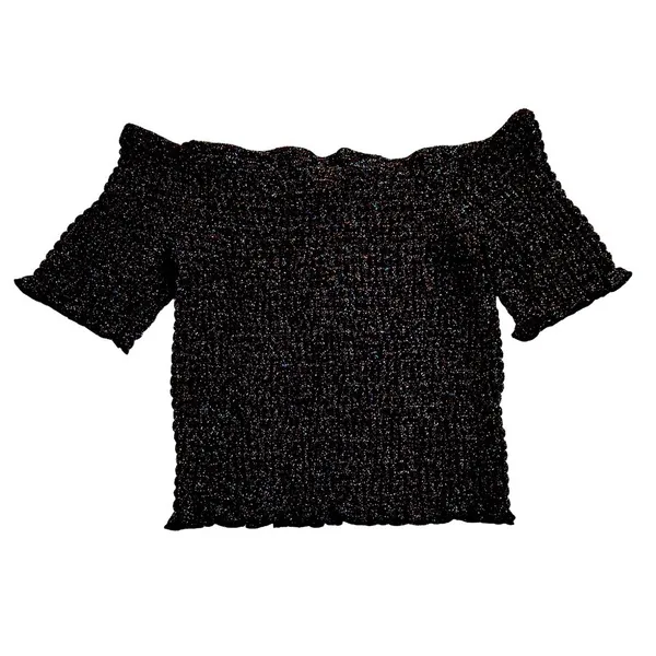 Urban Outfitters Smocked OffShoulder CropTop BLk Metallic Sparkle festival NWT M - Image 4